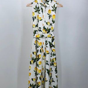 Chetta B - Vintage Retro style Button Up Dress with Front Tie Lemon Patterns